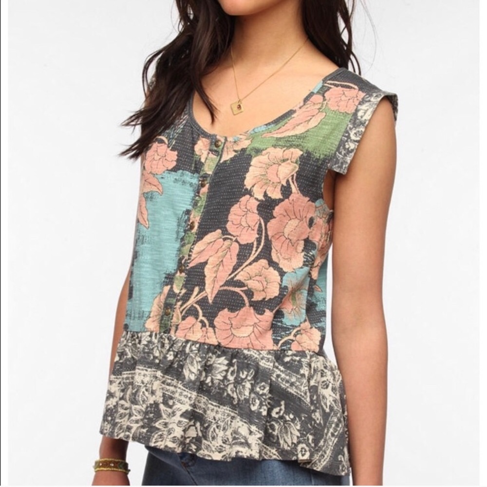 Ecote Acid-Wash Peplum Tee